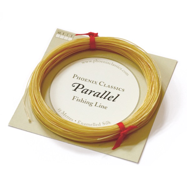 Product photograph of fishing line in straw colour with packaging.